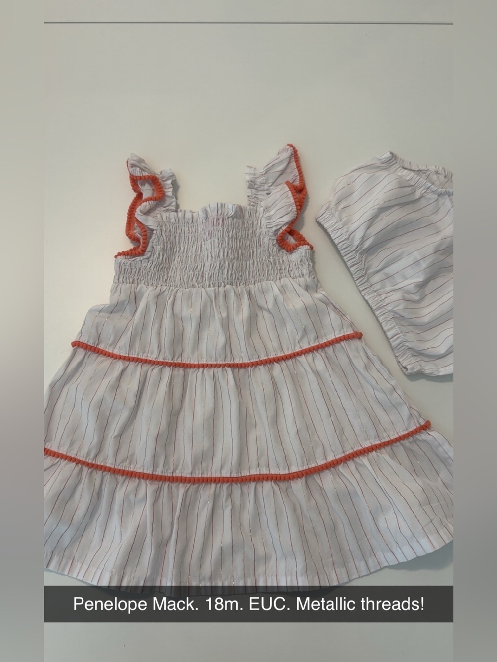 Penelope Mack White Dress with Coral Trim